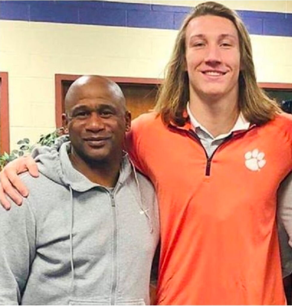 Former Pirate quarterback Ronald Veal with Jaguar QB Trevor Lawrence in 2021, Lawrence’s first season with Jacksonville. Photo courtesy Ronald Veal