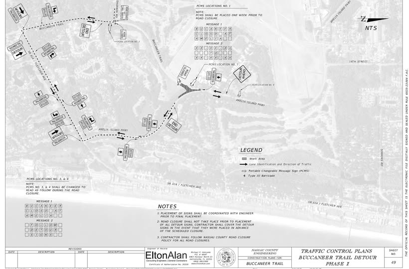 Upcoming lane shifts at the Amelia Island Parkway and Buccaneer Trail intersection are scheduled to begin Jan. 21. Photo courtesy Nassau County